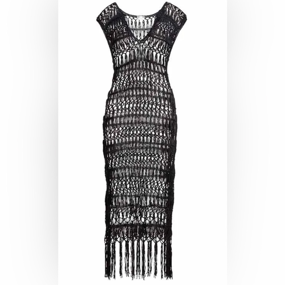 POL Black Crochet Midi Dress